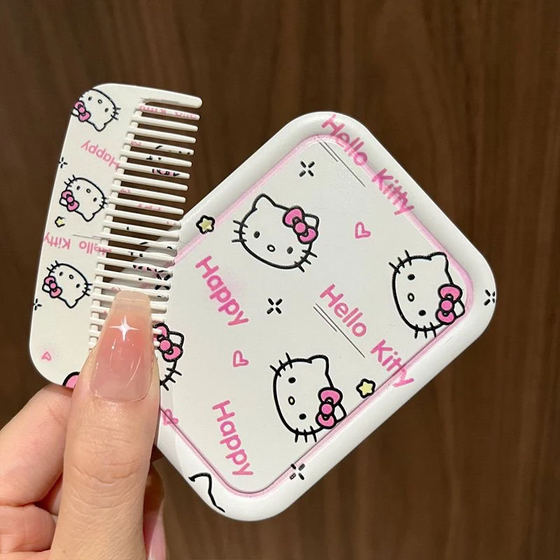 מראת איפור קיטי הלו של סאנריו, מראות כיס מתקפלות KT Cat Kawaii, אביזרי איפור ניידים, מראות לבנות, מתנות לחג המולד