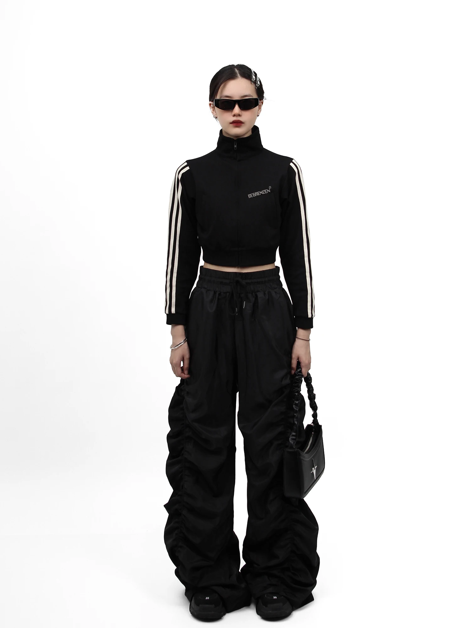 ★SETUP-EXE★TINY STAR TOTE BAG / BLACK★正規品/韓国送料込 Vintage Pleated Star Black Women's Handbags Fashion Simple