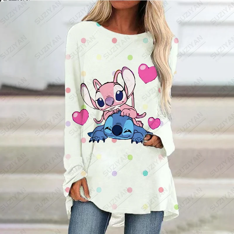 

2023 New Hot Selling Fashion Disney Women's Raglan Sleeve Dress Loose 3D Printing Women's Stitch Long Sleeve Large Women's Dress