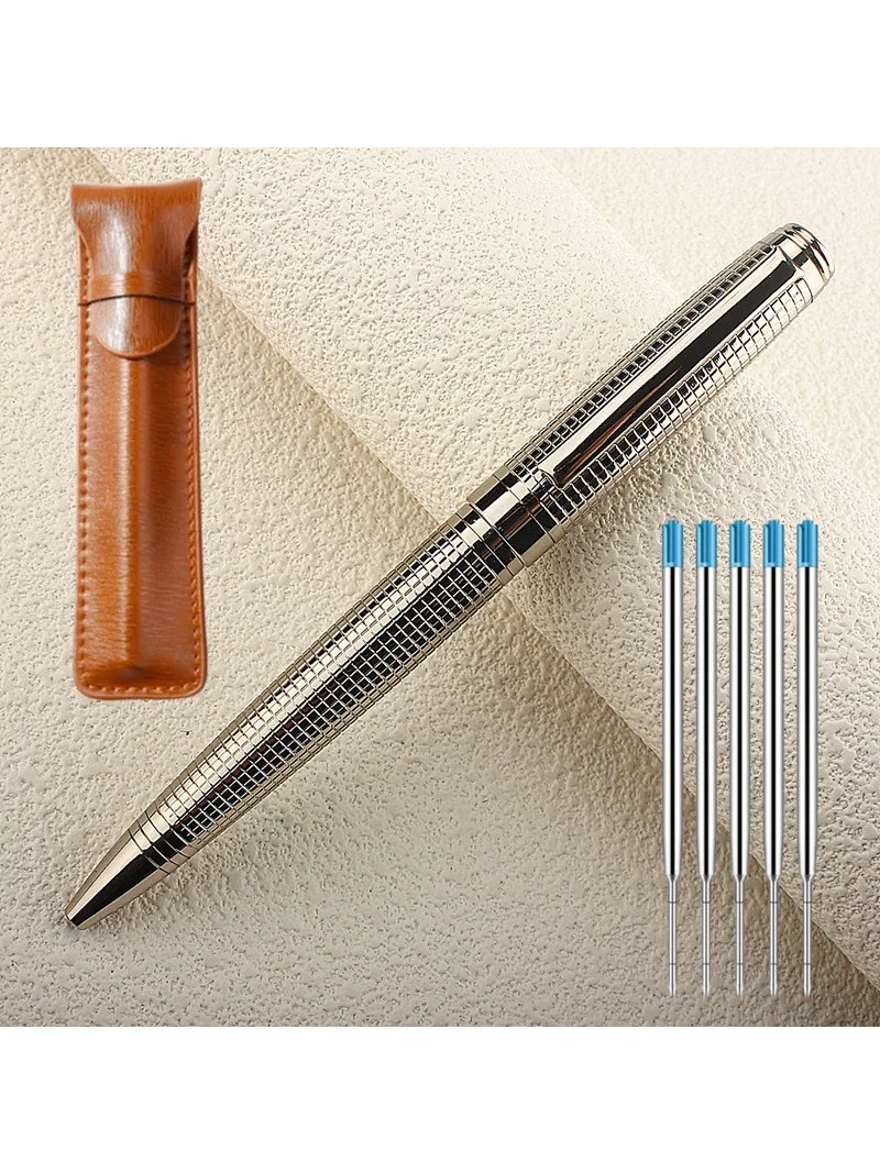 قلم حبر جاف معدني فضي فاخر من الفولاذ المقاوم للصد...