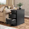 End Table with 2 Drawers, Black Sofa Side Table with Storage, No Assembly Required, Closed Back, Slim Nightstand Vintage Wood C 1