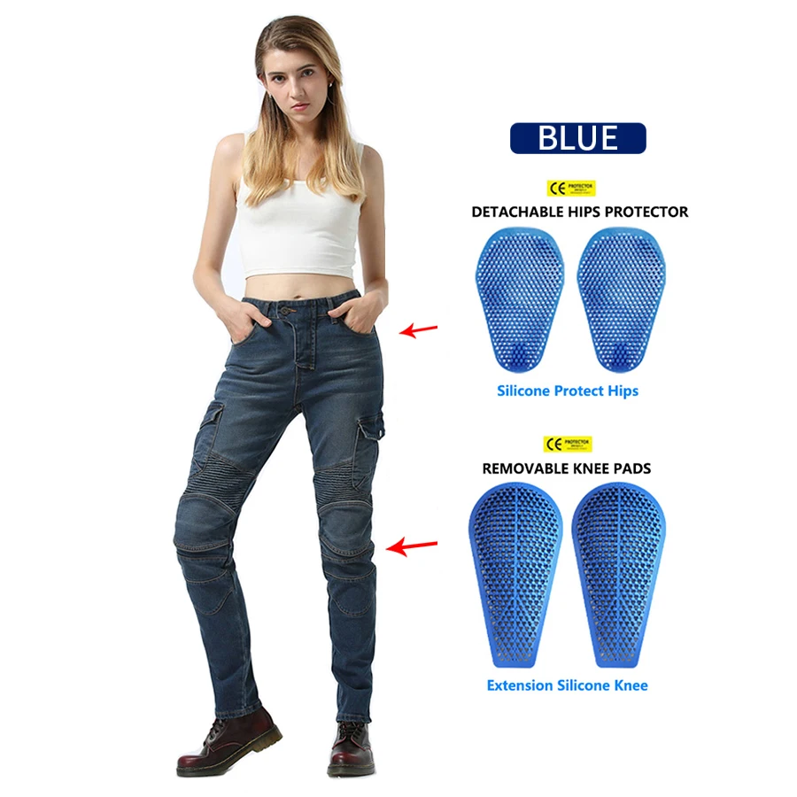 Women Motorcycle Blue Pants Four Seasons Knight Outdoors Jeans Wearable Motocross Pants Moto Motorbiker Biker Riding Pants New 2020 classic motorcycle pants men moto jeans protective gear riding touring motorbike trousers motocross pants