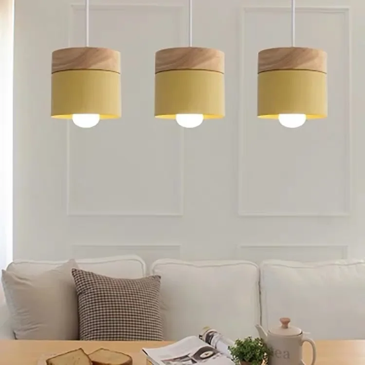 Pendant Light Nordic Led Minimalist Wooden Iron Hanging Lighting pendant lights pendant lamp Bedside Creative Restaurant Study Bar Macarons E27 Gray Lamps