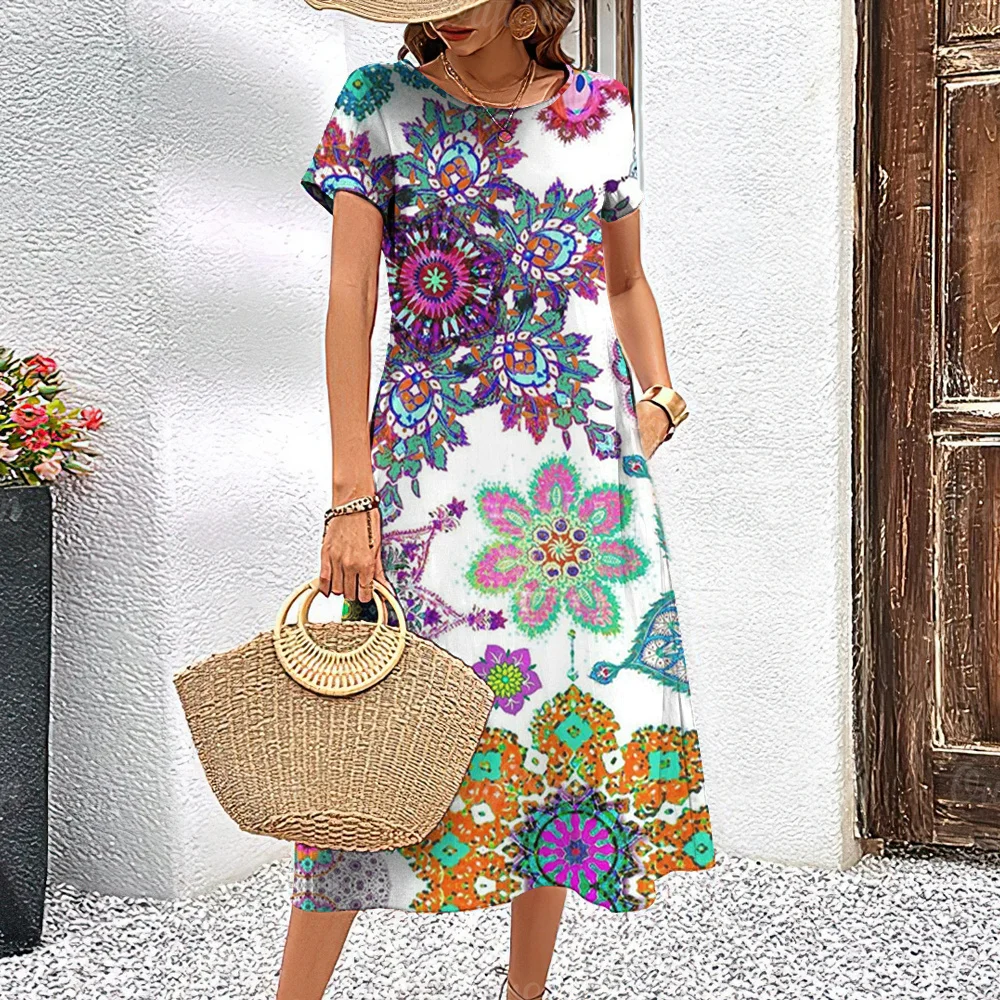 S011d430d11f34260bebf93cfeceb44466 Summer Women's Dresses Ethnic Fashion Short Dresses Short Sleeve Holiday Elegant Pretty Ladies Dresses Casual 3d Printed Clothing Mallzona