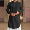 Men's Muslim Dress Long-sleeved Clothing 100% Cotton Pullover Kaftan Robe Men Jubba Thobe Pakistan Saudi Arab Caftan Islamic Top