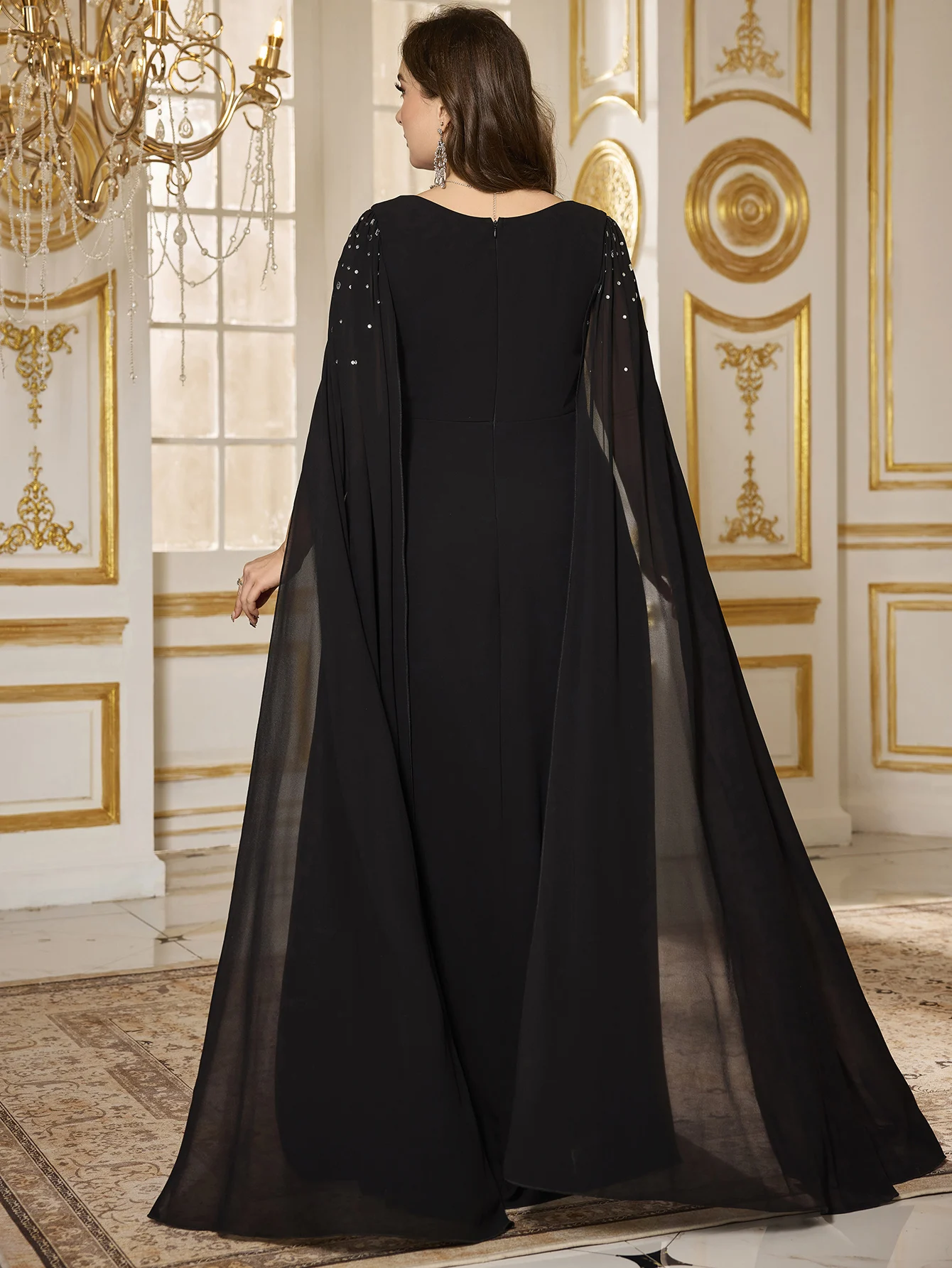 فستان سهرة شيفون أسود ماسي