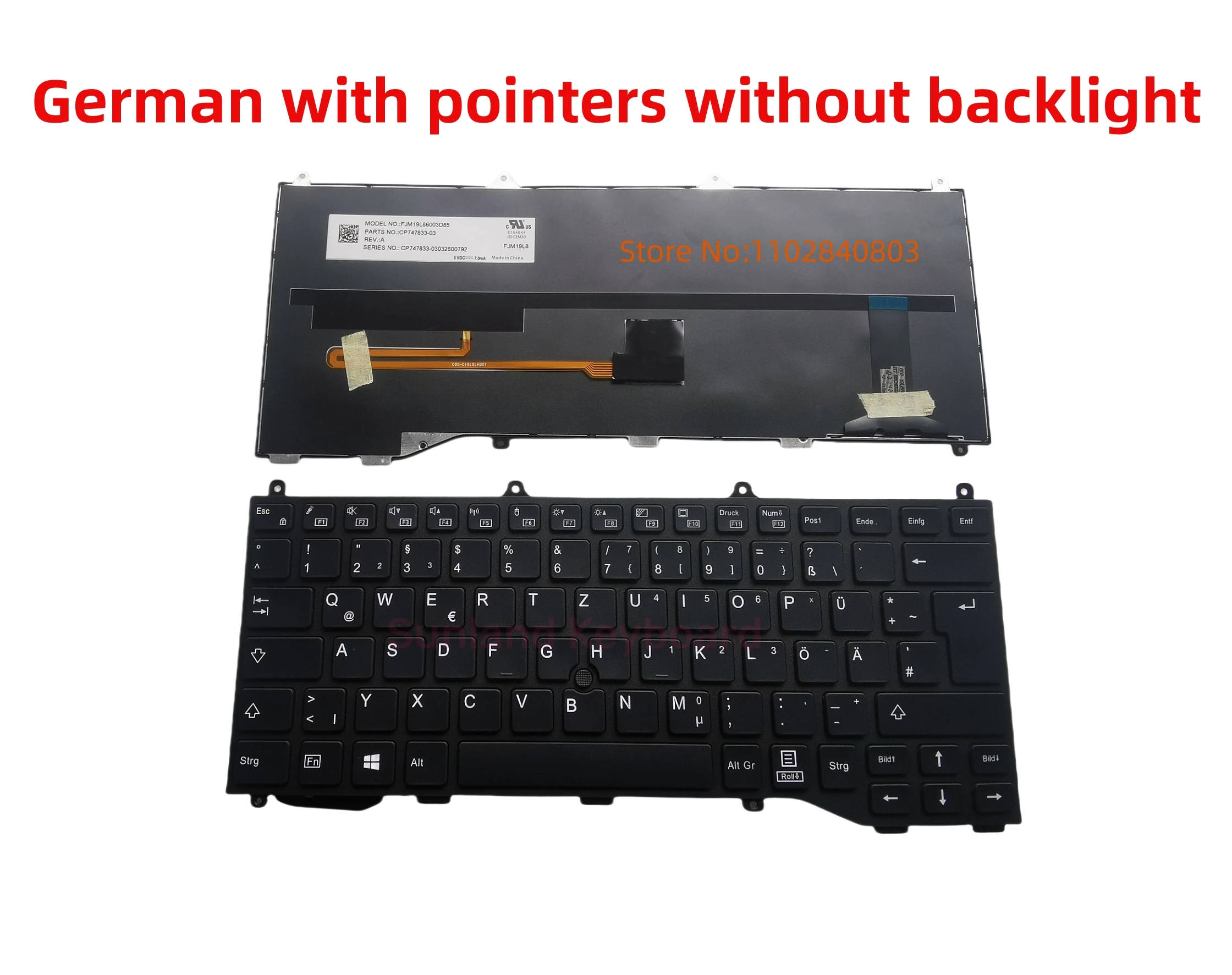 노트북용 Big Enter 미국 독일어 키보드, 후지츠 Lifebook U7310 U7311, 백라이트 없음, 포인터 포함