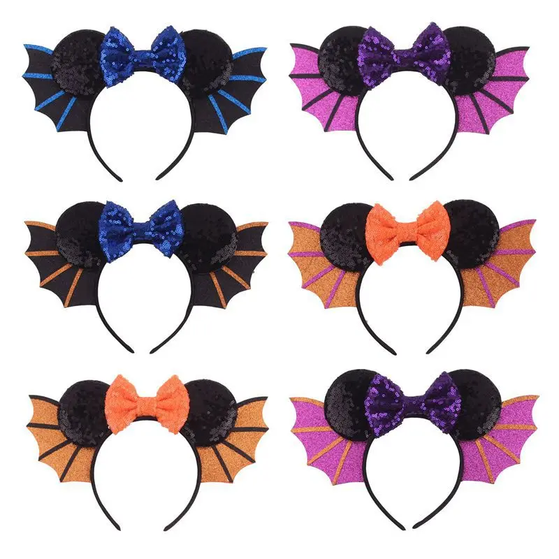 Disney Halloween Hair Bows Mickey Mouse Ears Headbands Girls Demon Bat Wings Headband Women Kids Festival Party Cosplay Hairband