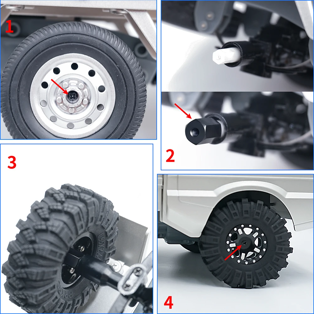 MIBIDAO 4Pcs 5mm to 7mm/12mm Hex Wheel Hub Adapters Conversion for Axial SCX24 1/24 Wheels on WPL D12 1/10 RC Car Upgrade Parts 5