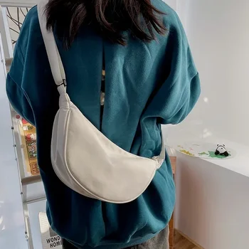 Simple Design Women's Messenger Bag Fashion Ladies Nylon Hobos Small Shoulder Bags Vintage Female Girls Purse Cloth Handbags 1