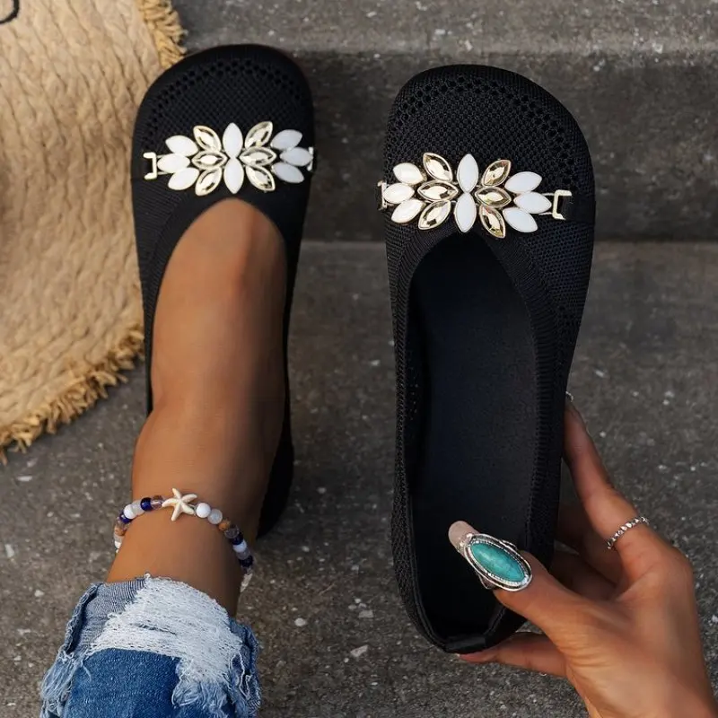 

Rhinestone Design Women Casual Breathabl Flats Shoe Woman Loafers Spring Autumn Casual Slip On Ladies Flat Shoes Plus Size 36-43