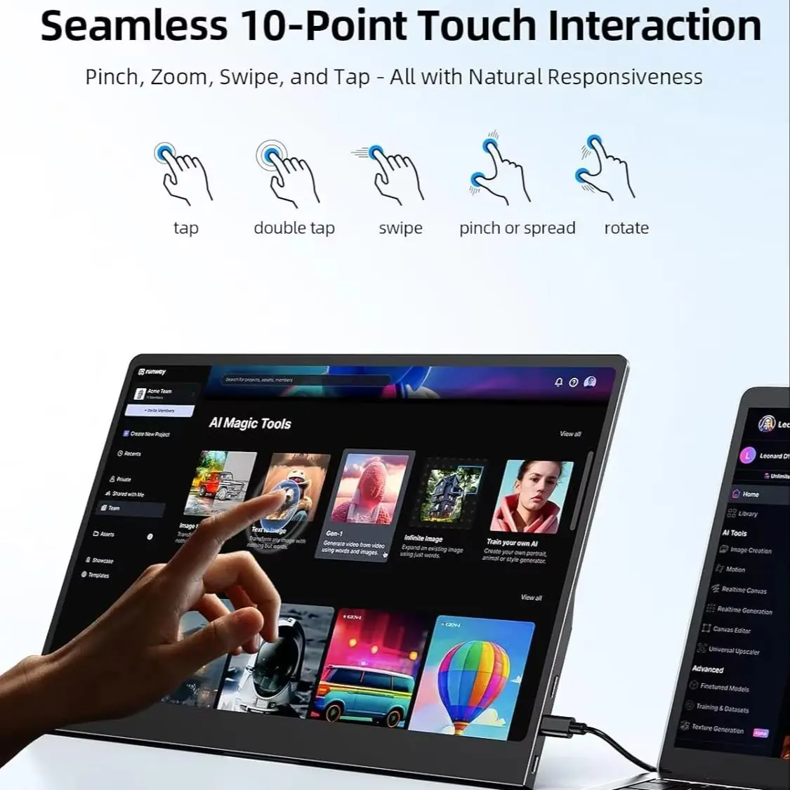 14인치 휴대용 터치 모니터 1920*1200P IPS 타입-C 미니 HDMI 지원, 노트북, 휴대폰, PS4/5, Xbox, Mac, TV, 스위치를 위한 원라인 연결 가능