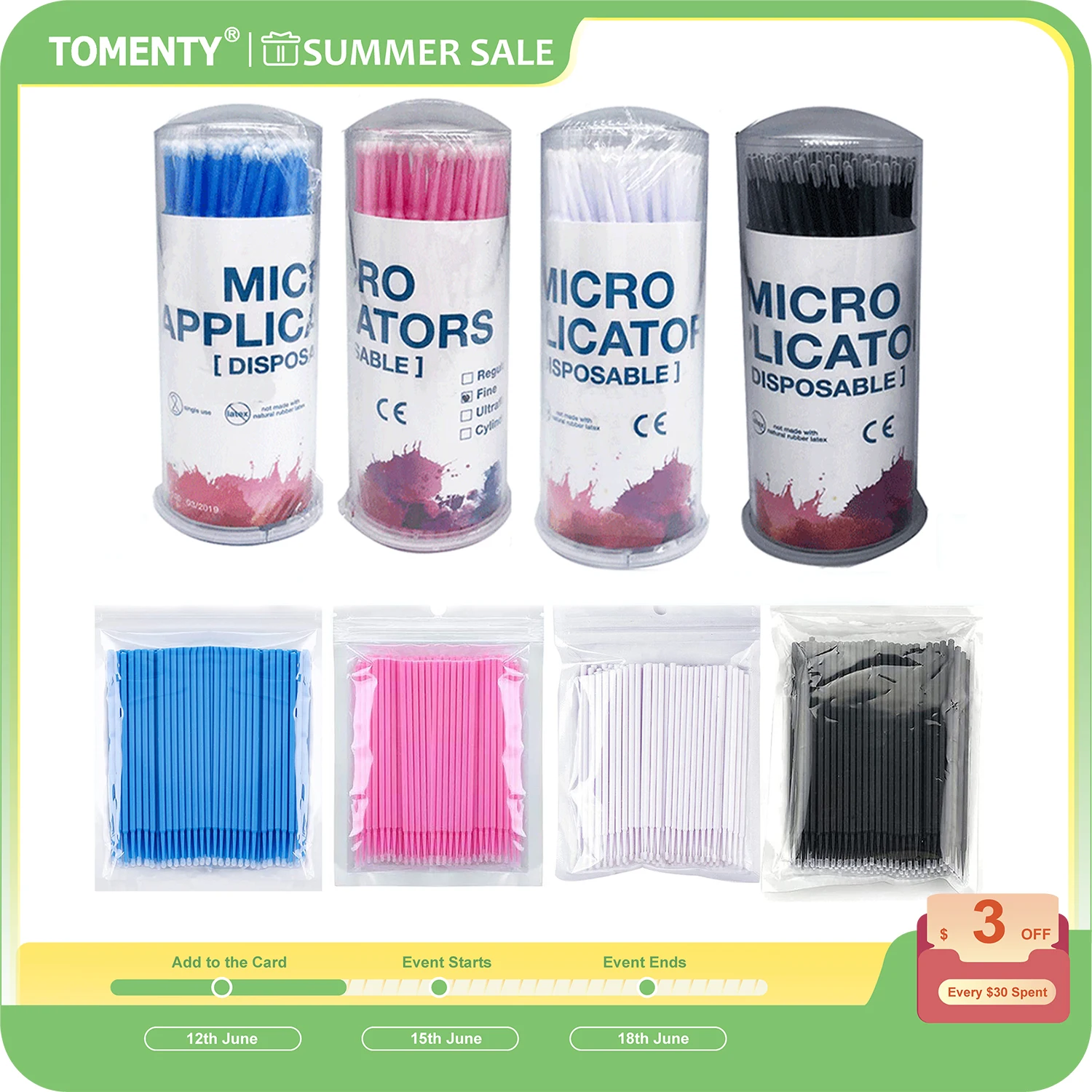 TOMENTY 100Pcs/Bottle Dental Disposable Micro Brushes Applicators Micro