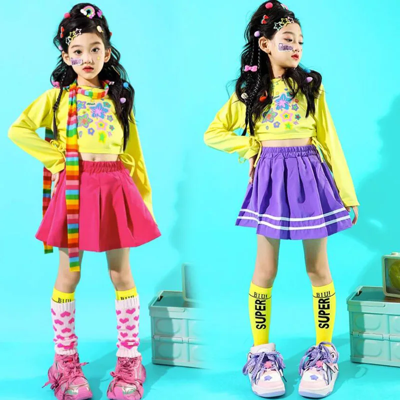 

Girls Hip Hop Clothing Cute Crop Top Street Dance Mini Skirts Child Streetwear Sweatshirt Kids Jazz Sweet Costume Clothes Sets