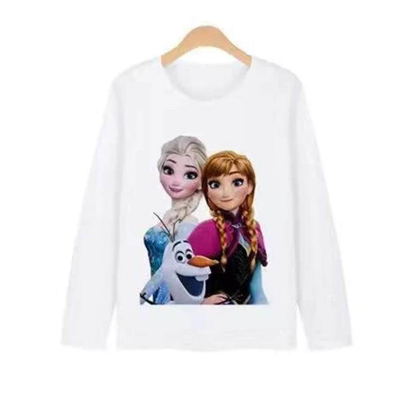 Spring Cartoon Frozen Anna Elsa Olaf Print Baby Boy Girl Long Sleeve T Shirts Kids Cotton Clothes Toddler Top Tee Costumes 2-12Y