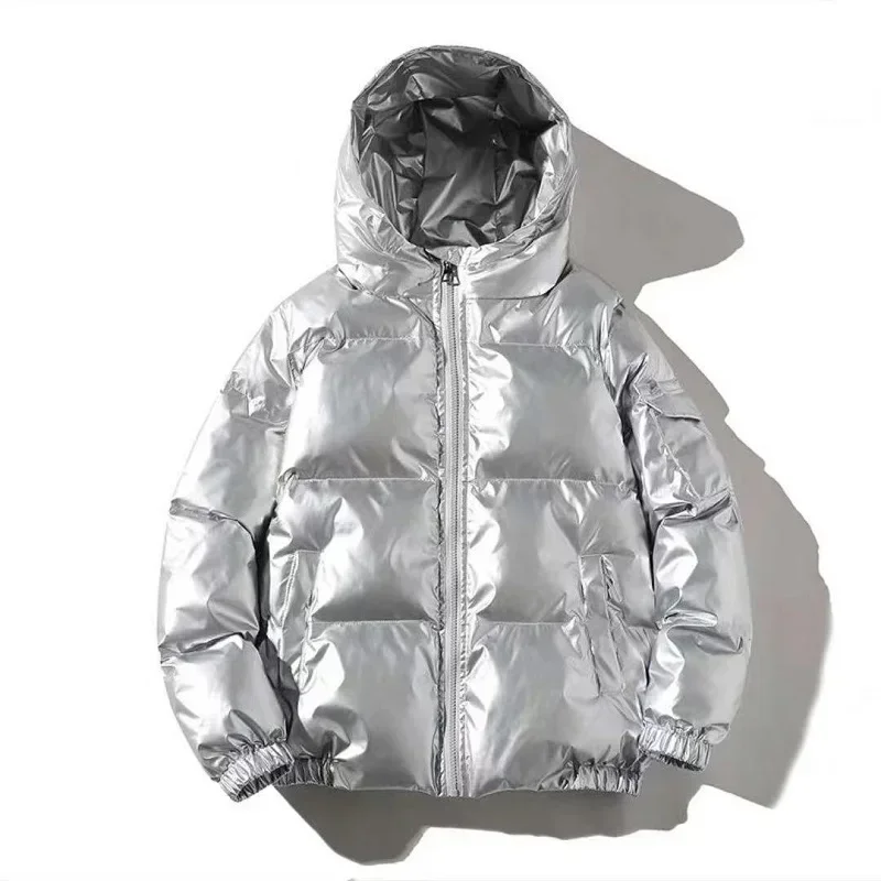 Cotton Jacket Parka Coat Unisex Winter Clothes Glossy Black Coats and Jackets Harajuku Parkas Cotton Padded Hooded