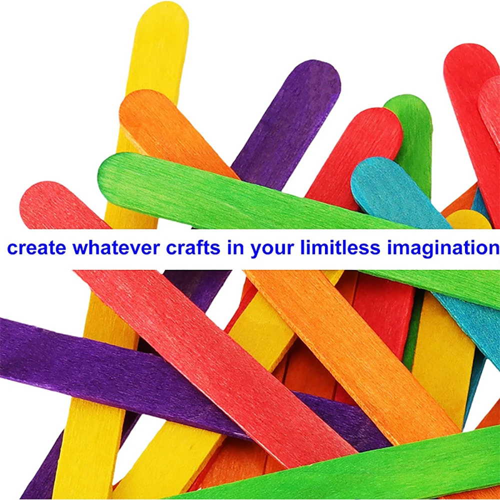 UPORS 50Pcs/Set Ice Cream Sticks Natural Wooden Ice Pop Popsicle Sticks Colorful Wood Craft for Children DIY Homemade