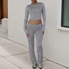Rockmore Casual Minimalist Solid Women's Long Sleeve Crew Neck T Shirts Low Waist Pants Sets Comfy Breathable Two Piece Outfits 3