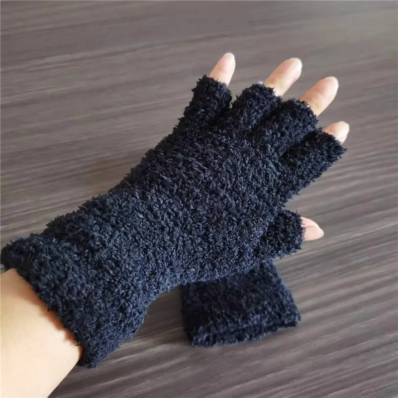 Korallen Fleece Handschuhe Frauen Mädchen Einfarbig Touchscreen Fingerlose Handschuh Winter Warm Verdicken Plüsch Halb Finger Schreiben Fäustlinge – Detail 4