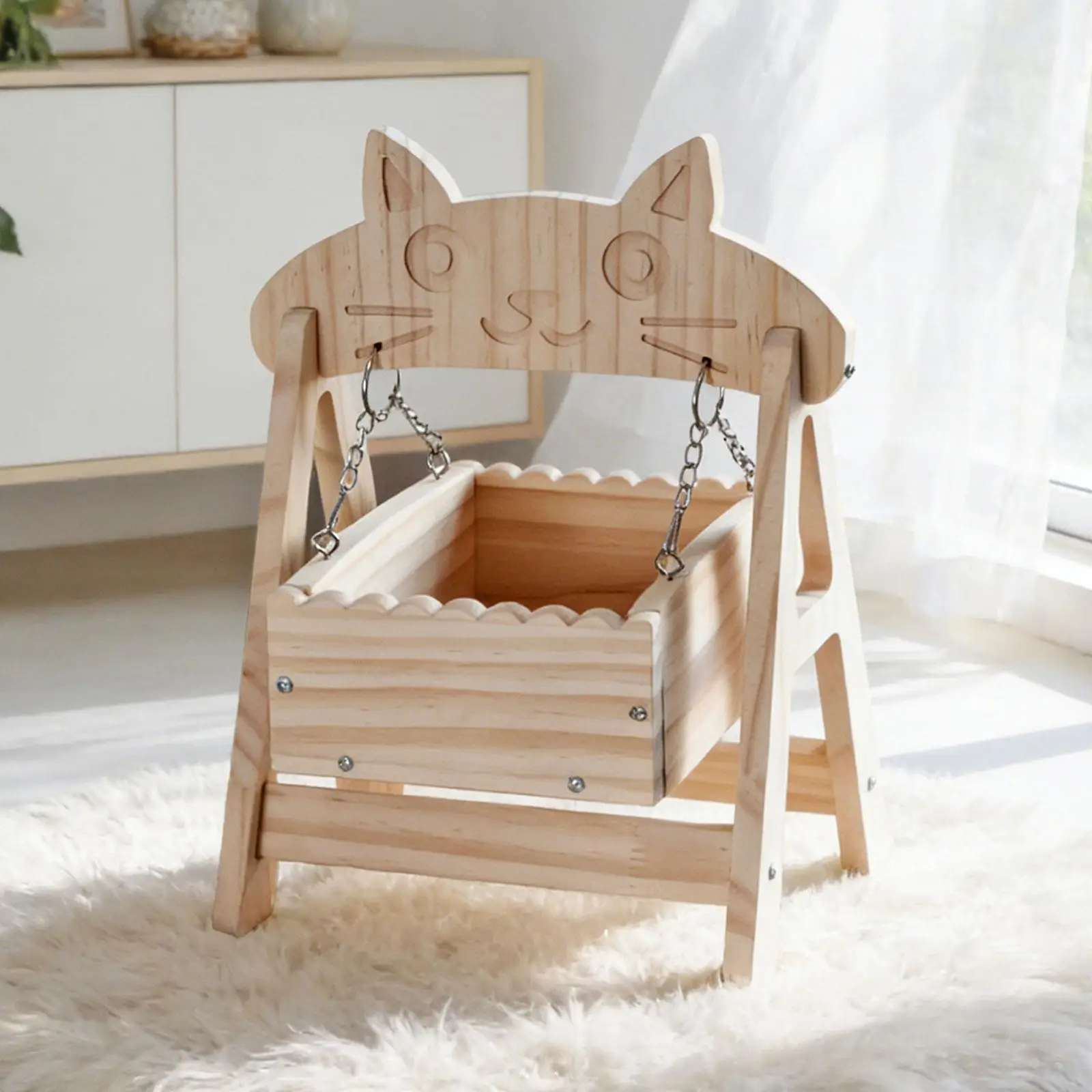 Indoor Chinchilla Swing House Hut Ledge for Hamster Cage Wooden Bed and Small Animal Platform