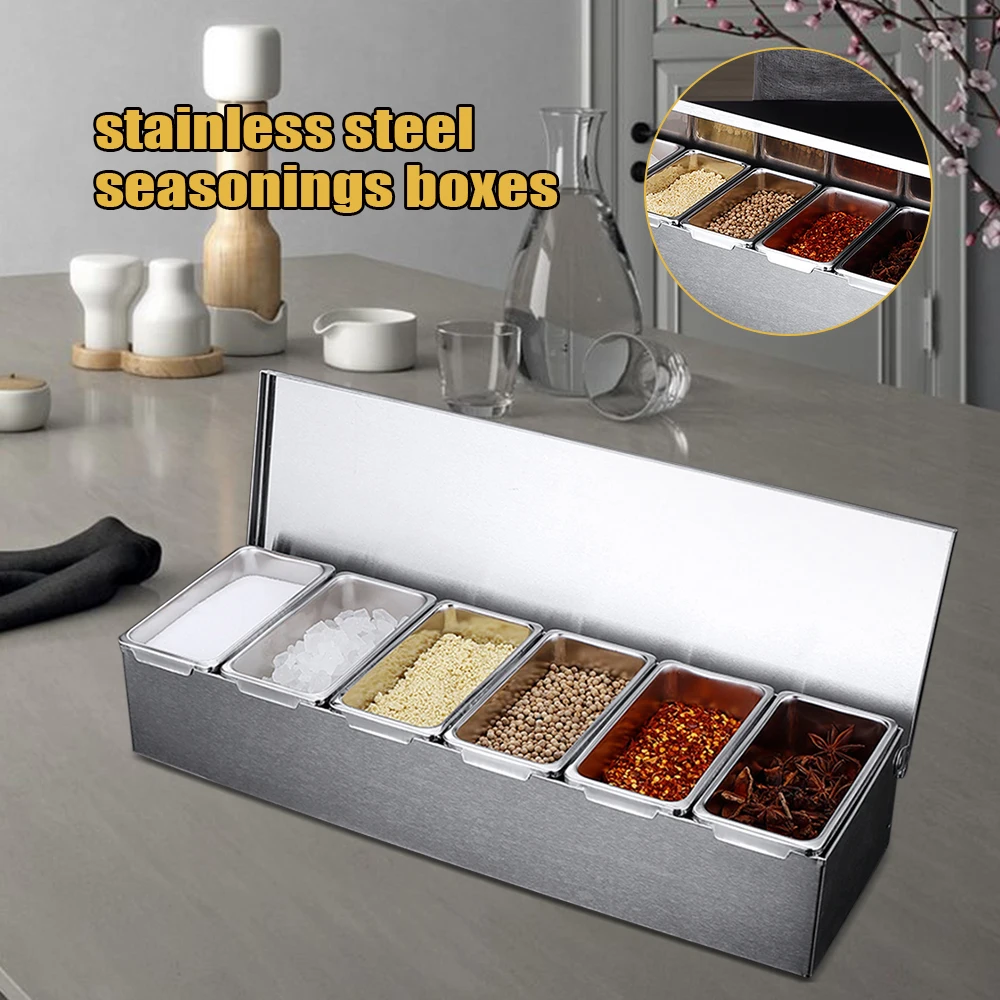 Stainless Steel Seasonings Boxes 6 Grids Ingredient Container Set with Lid Spice Container Fruit Box for Kitchen AliExpress