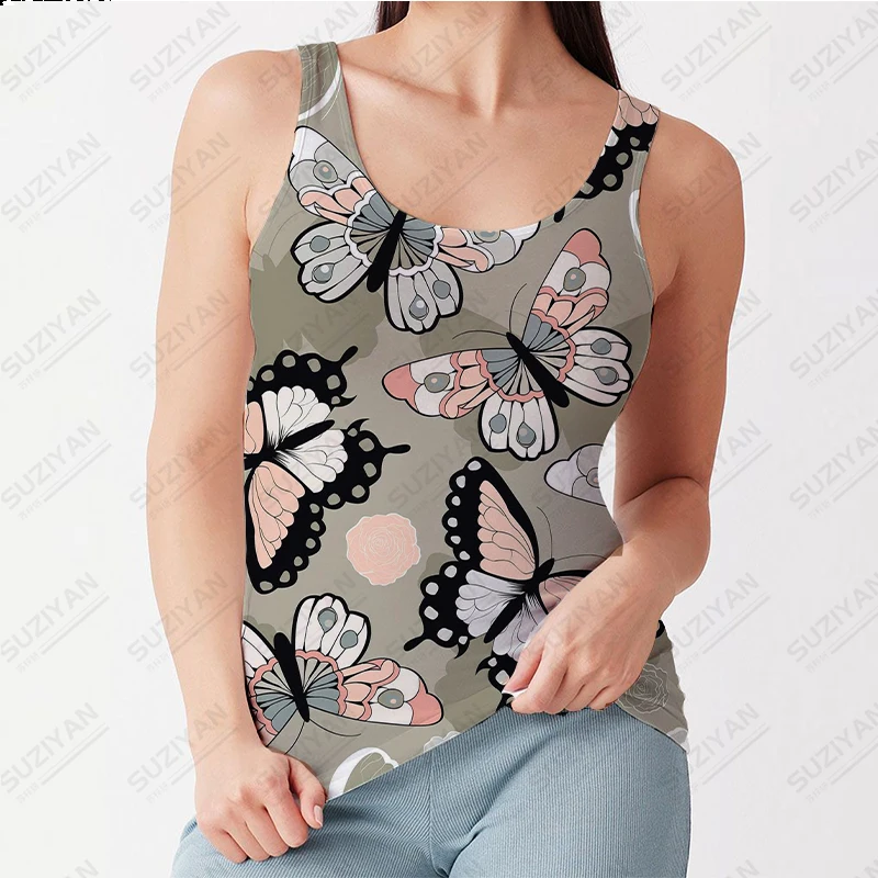 

2023 Summer New Hot Selling Women's U-neck Tank Top Fragmented Flower Print 3D Printing Sleeveless Beach Casual Women's Top