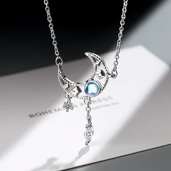 Blue Zircon Moon Necklace