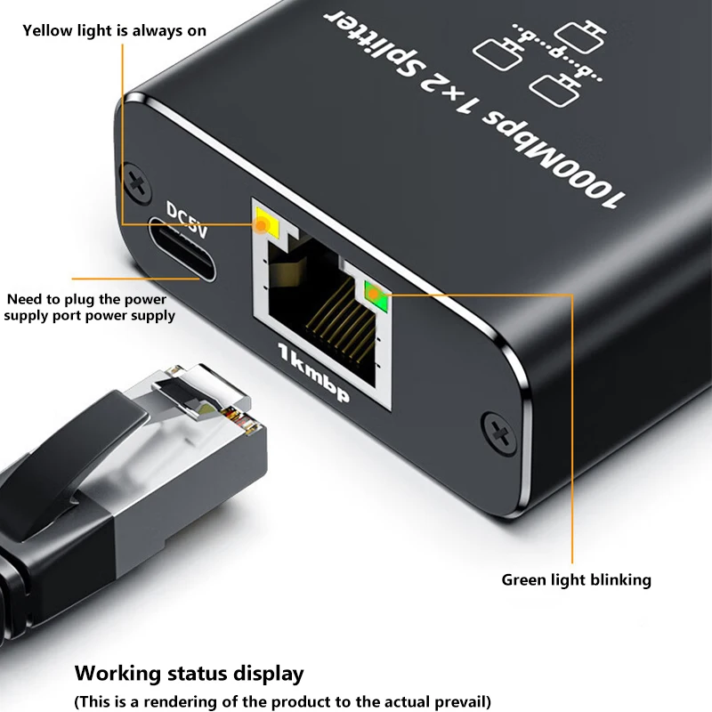 Network Splitter 1 IN 2 1000Mbps RJ45 Gigabit Converter Ethernet 8P8C Extender Plug