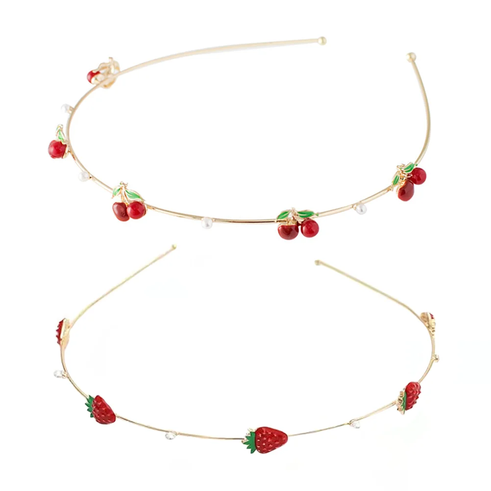 

2 Pieces Thin Satin Headbands Strawberry Headbands Hair Hoops Fruit Headbands Hair Accessories for