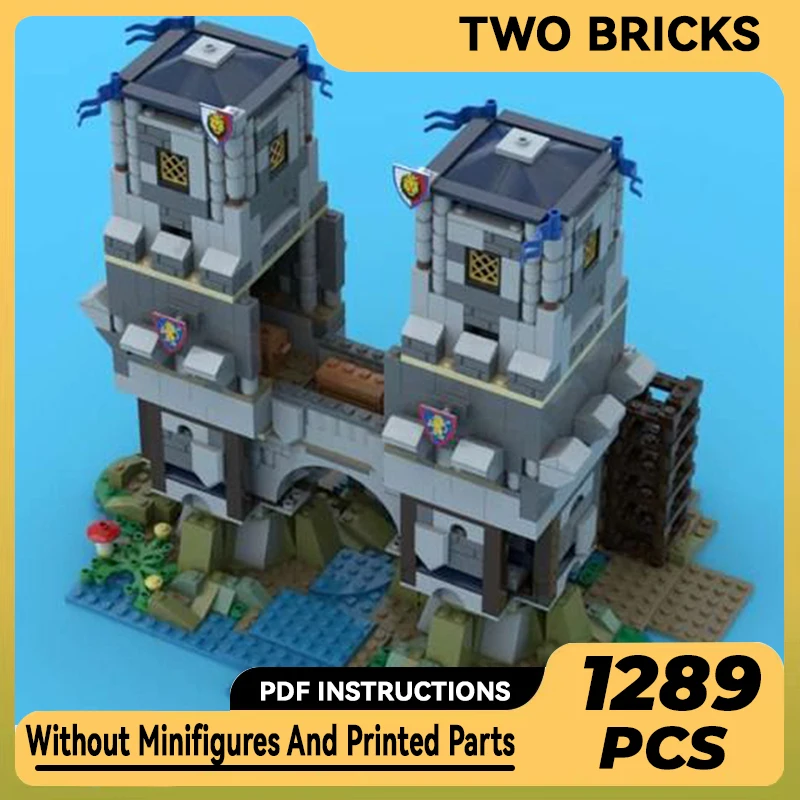 

Moc Building Blocks Castle Model Medieval Twin Towers Technical Bricks DIY Assembly Construction Toys For Child Holiday Gifts