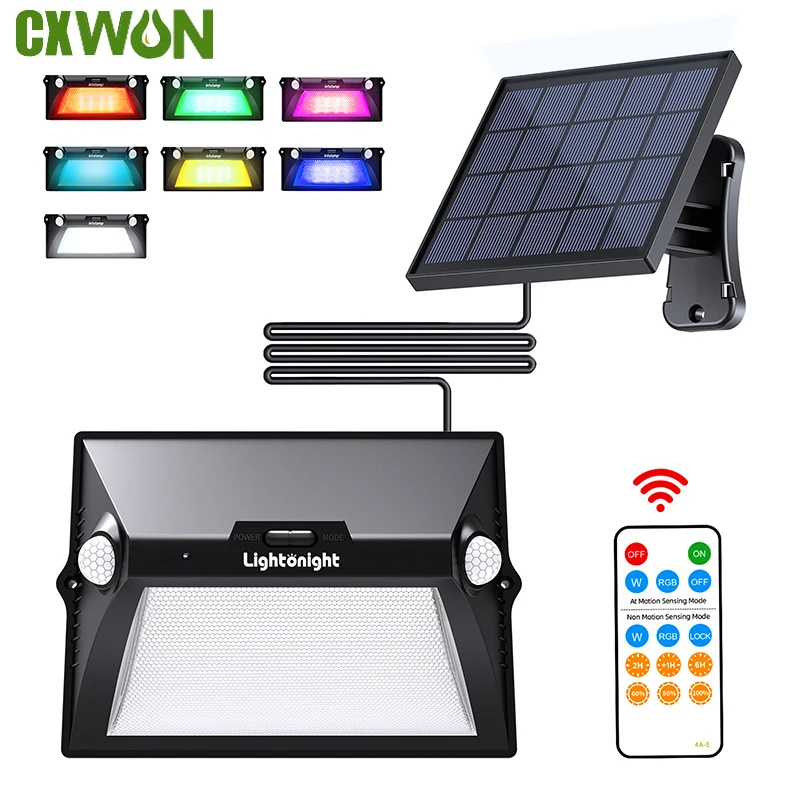 Rgb Solar Led Light Outdoor Split Dual Head Motion Sensor Lampada Da Parete Solare Da Giardino Luce Solare Remote Garage Patio Yard Flood Light