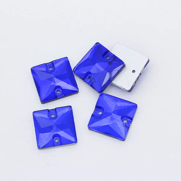 사각형 플랫백 크리스탈 유리, 라인석 장식, 보석 장식 아플리케, DIY 웨딩 드레스 장식, 2 홀 원석, 24p, 16mm