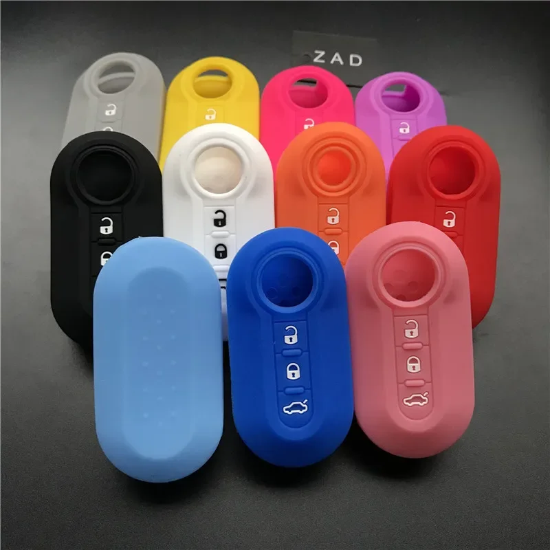 ZAD silicone key cover Case set shell skin fiat 500 3 Buttons Flip remote Key Blank Fob Auto parts car accessories colorful key case key case cover car key shell flip key fob shell