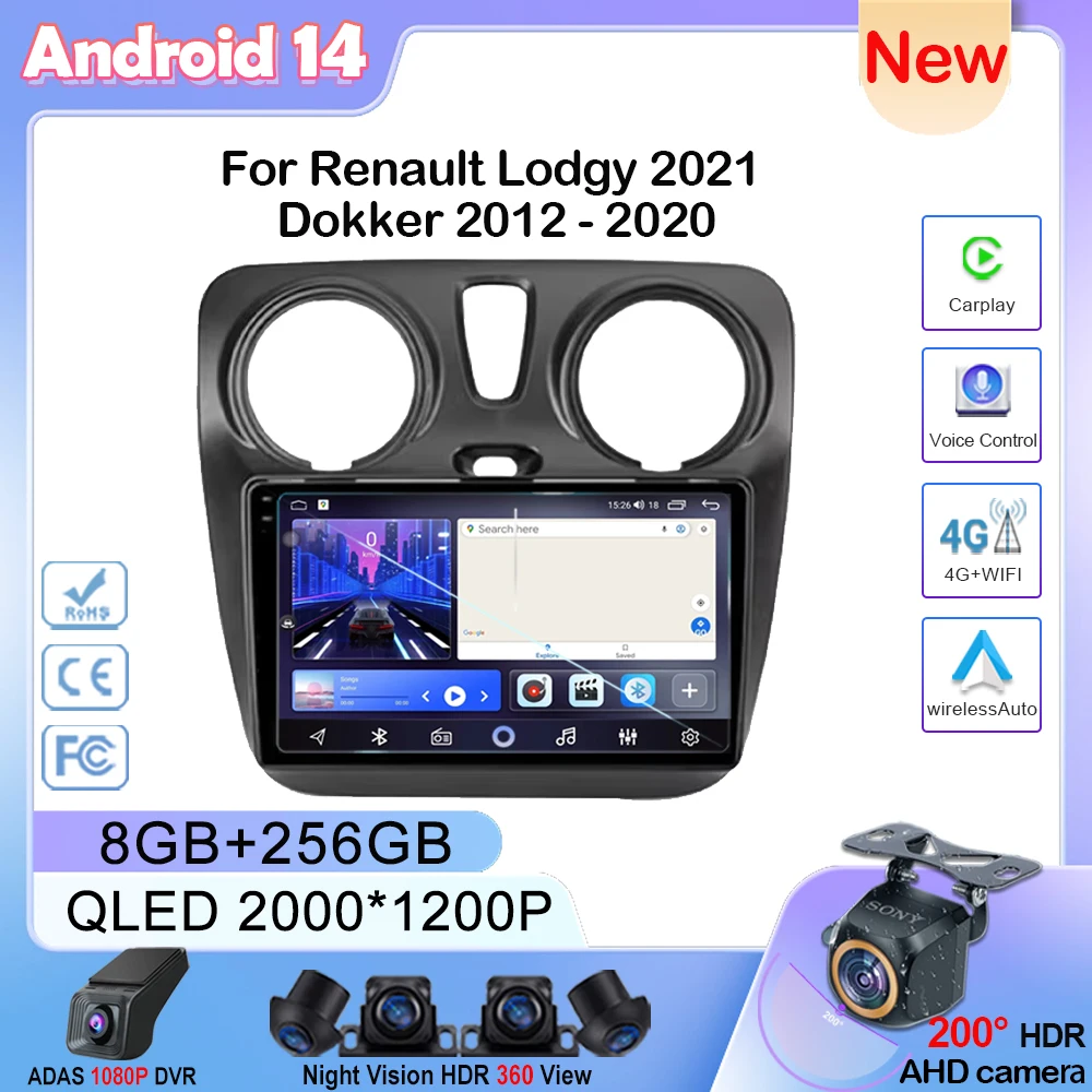 Car Multimedia Player Android14 For Renault Lodgy Dokker 2012-Car Radio Wireless Carplay Stereo Head Unit Multimedia Player GPS Navigation