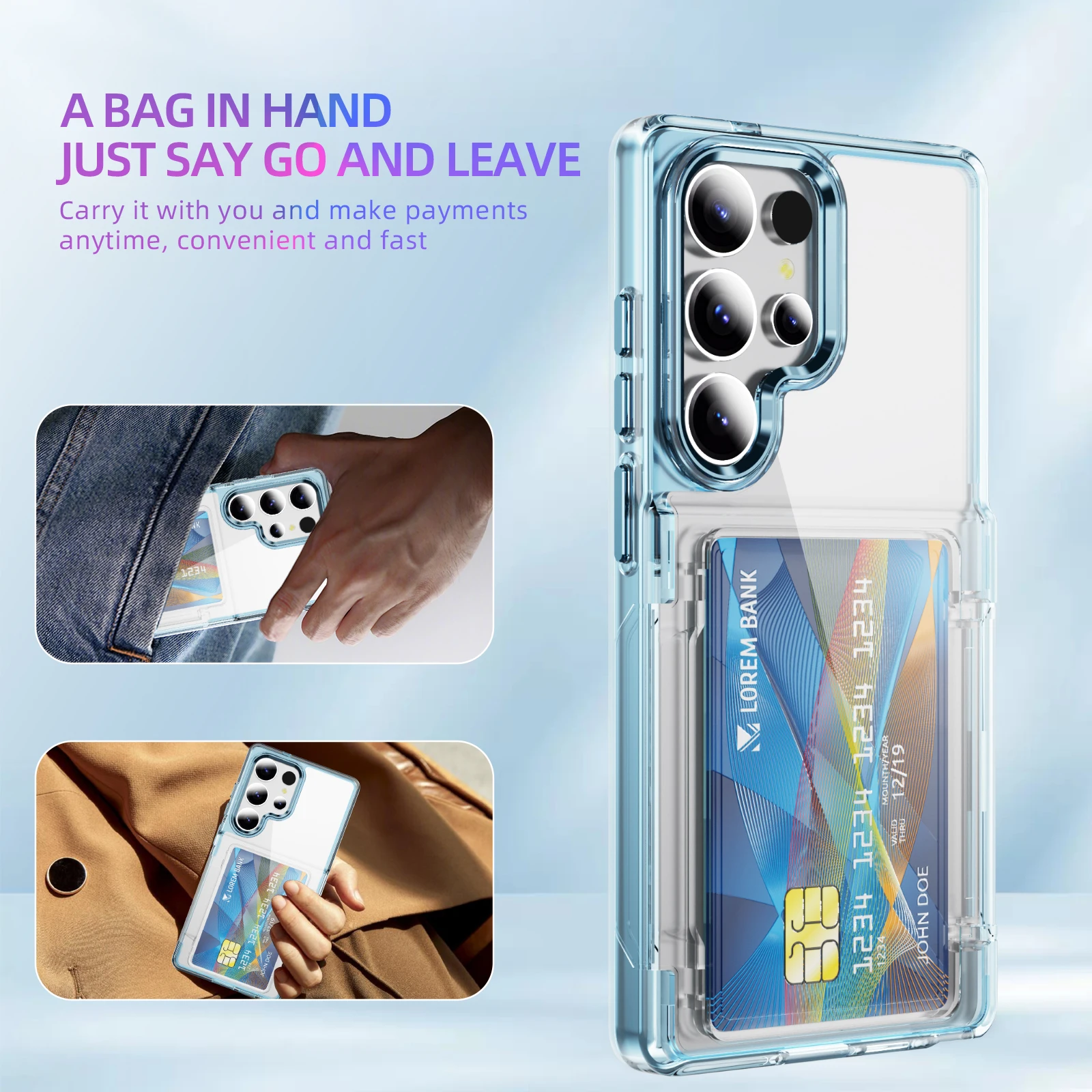 Luxury Transparent Stand Shockproof Phone Case with Card Slot Holder