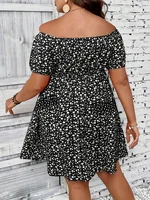 Plus Size Summer Women Elegant Floral Print Dress Casual Vacation Off the Shoulder Strapless Dresses - Image 2