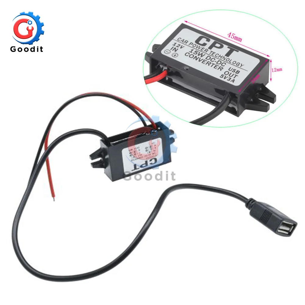 Convertitore DC 12V A 5V 3A 15W Con Doppia Porta USB – Modulo Buck Regolatore Di Tensione Per Auto, GPS, Dash Cam