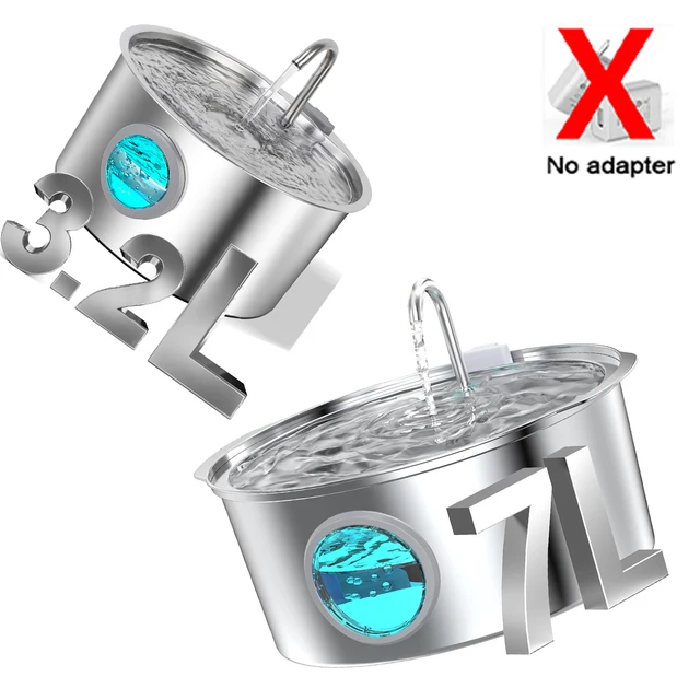 7L/3.2L Stainless Steel Cat Water Fountain,Pet Water Dispenser With Filter,Dog Drinking Fountain For Cats,Ultra Quiet Water Pump