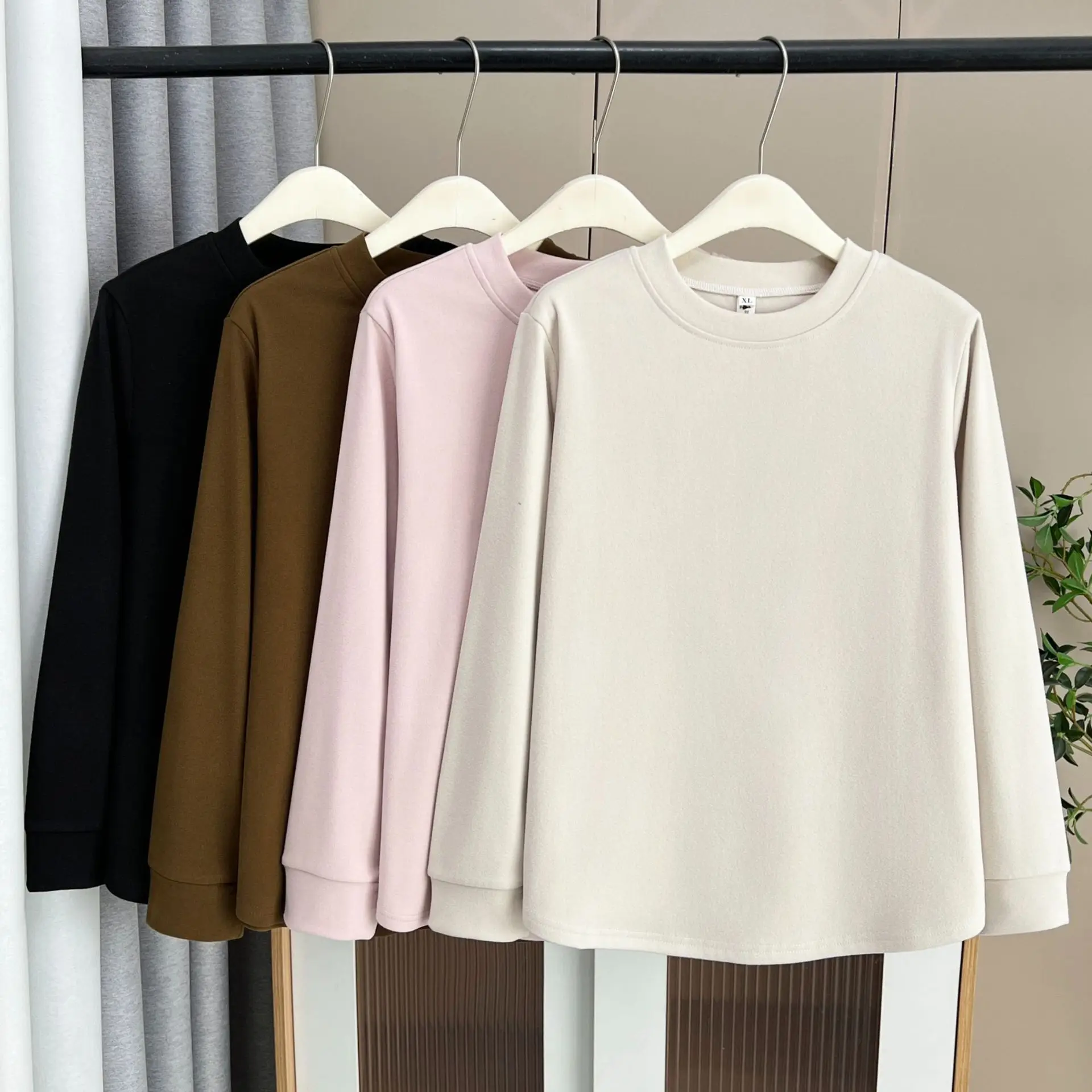 XXXXL Fashion Plus Size Women's T-Shirt New Autumn And Winter Basic Style Versatile Solid Color Warm Inner Tops 2533