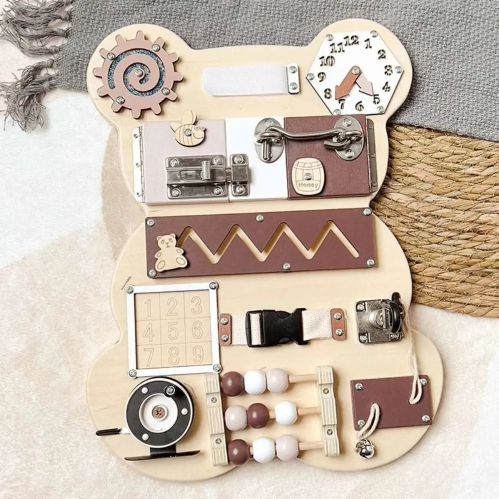 

Деревянный медведь, занятая доска, игрушечные ключи Монтессори, блокировка и открывание двери, 2 типа замков и колокольчиков