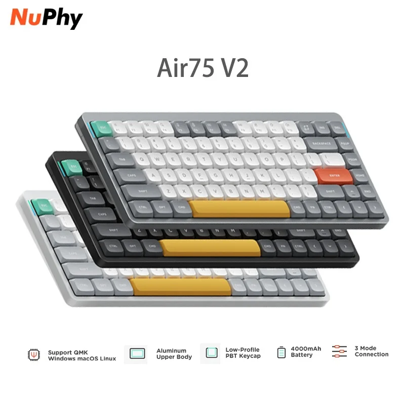 

Беспроводная механическая клавиатура Nuphy Air75 V2, Bluetooth/2,4G/USB-C, игровая клавиатура с RGB-подсветкой и поддержкой Mac/Windows/iPad