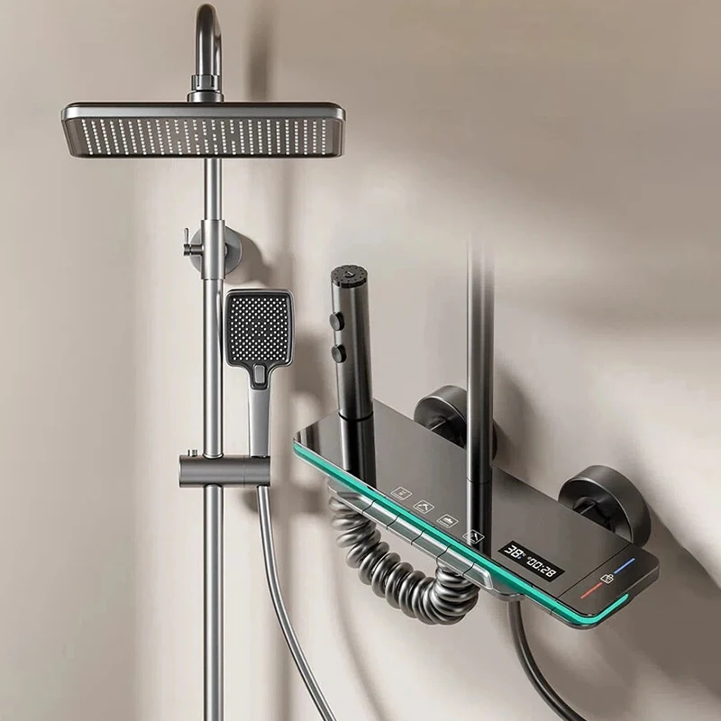 ชุดฝักบัวระบบไฟอัจฉริยะพร้อมเอฟเฟกต์แสงไฟ  แบบมัลติฟังก์ชั่น ดีไซน์คีย์เปียโน สำหรับห้องน้ำในบ้าน ระบบฝักบัวแรงดันสูง 1