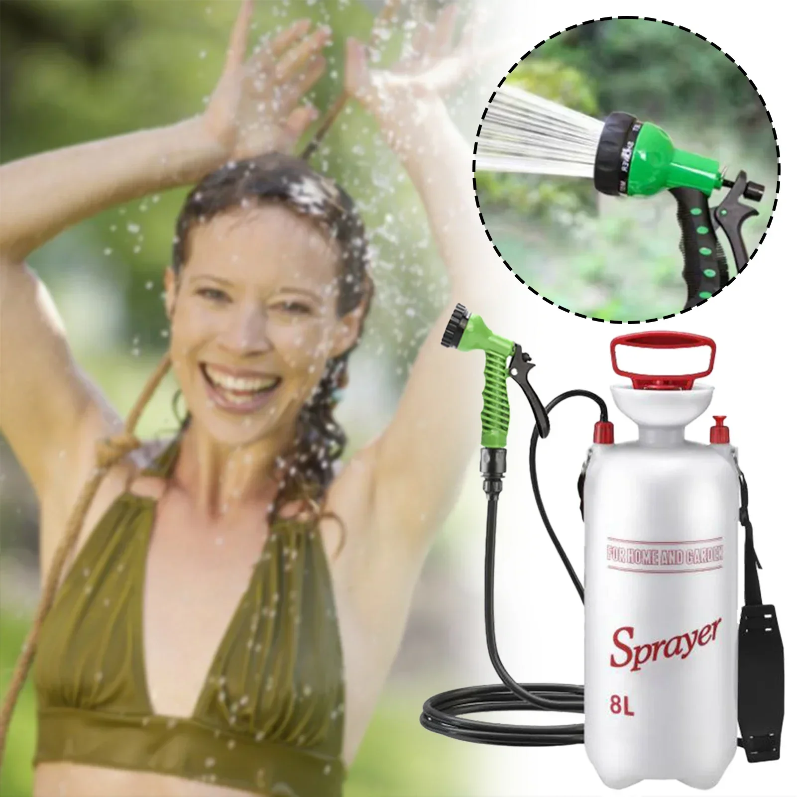 Doccia Portatile Da Campeggio 8L - Pressione A Pompa Con Ugello 7 Modalità - Per Viaggi, Spiaggia E Giardino - 2