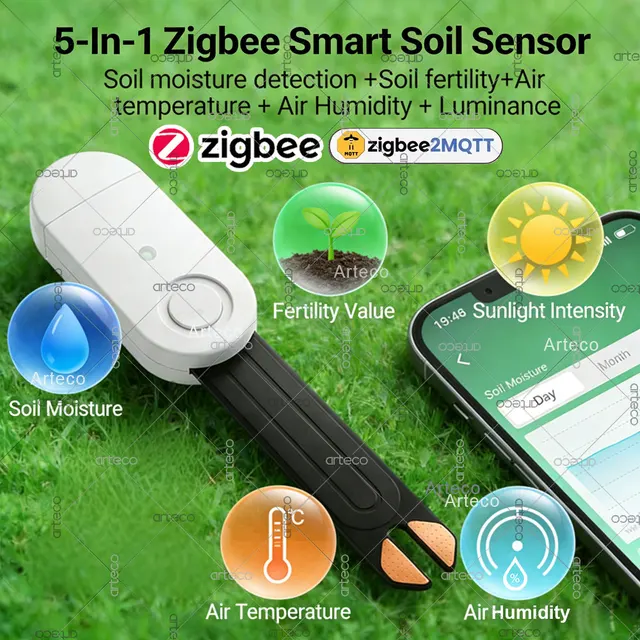 Zigbee Soil Tester 5 In 1 Moisture Fertility Temperature Humidity Luminance Detection Sensor For Z2MQTT Tuya Smart Life Optional