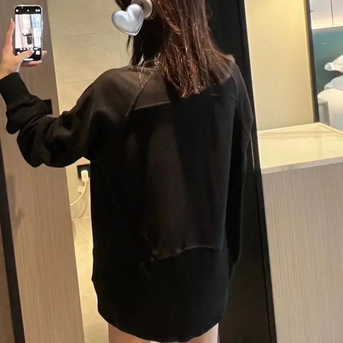 Women Embroidered Scuba Oversized Half-Zip Hoodie Warmth Running Jacket Without Fleece Sport Casual Waist Length Sweatshirt