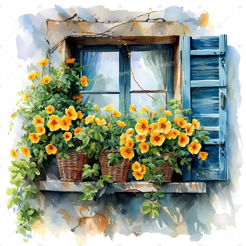 Watercolor Flower Window Art Wall Stickers Living Room Sofa Background Decoration Wallpaper For Home Decor Room Decals wall stickers window stickers M1024