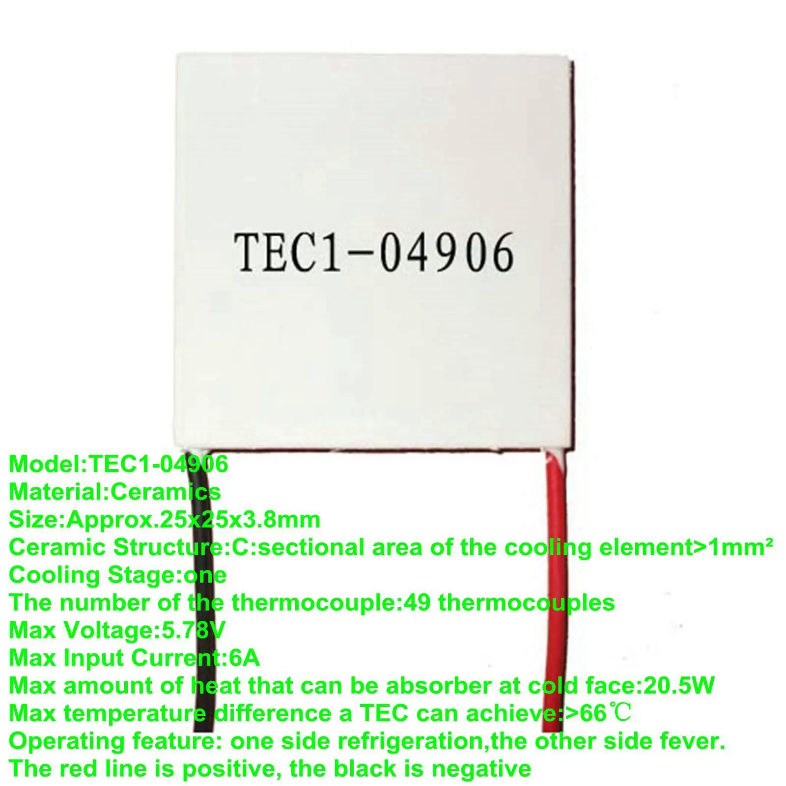 25x25x3.8mm 6A 5.78V 20.5W TEC1-04906 Thermoelectric Cooler Peltier Heatsink