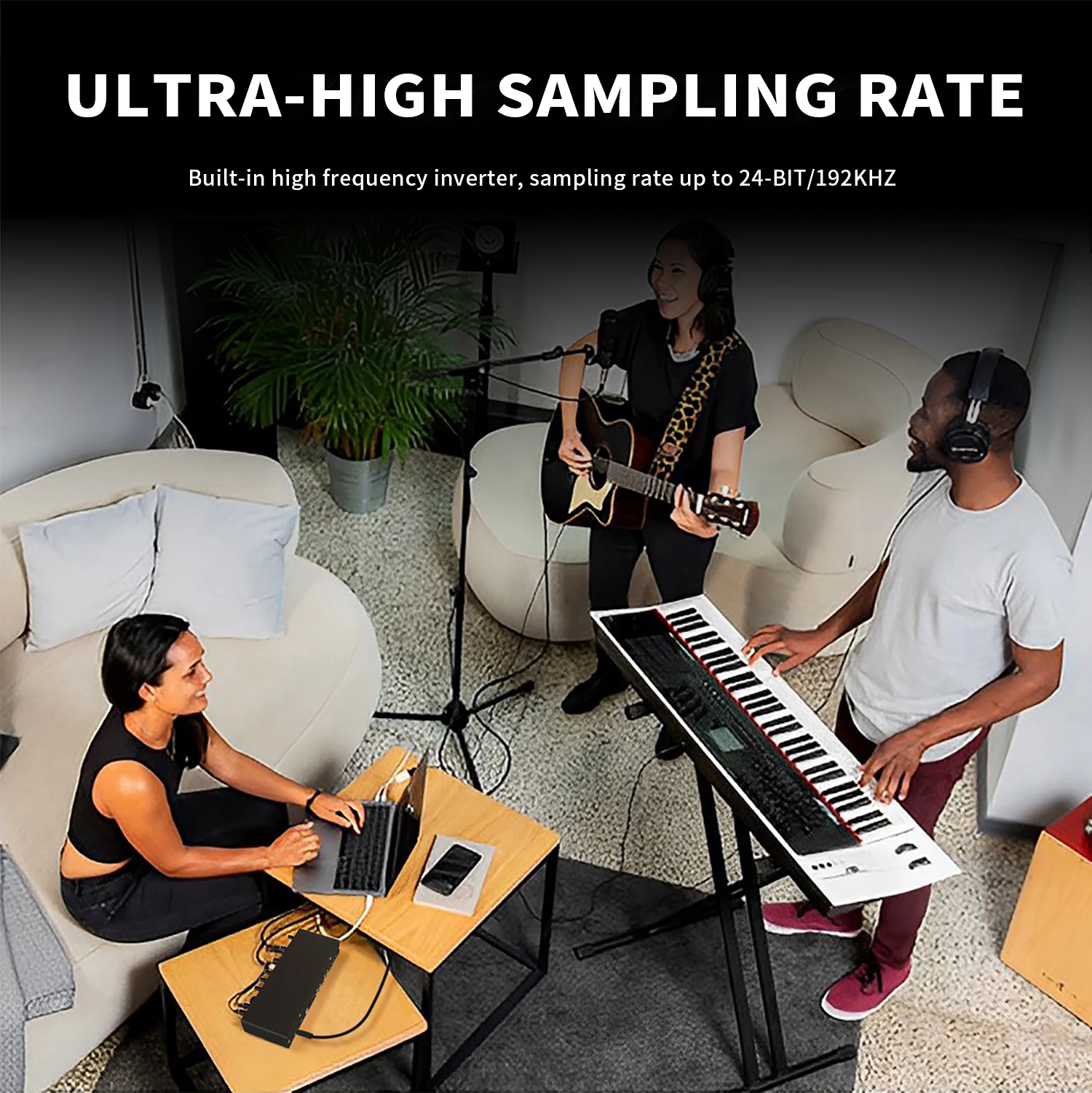 UA22 오디오 인터페이스 사운드 카드, 48V 팬텀 파워, 오디오 애호가, 음악 컴퓨터 녹음용, 4x4-24 비트, 192kHz