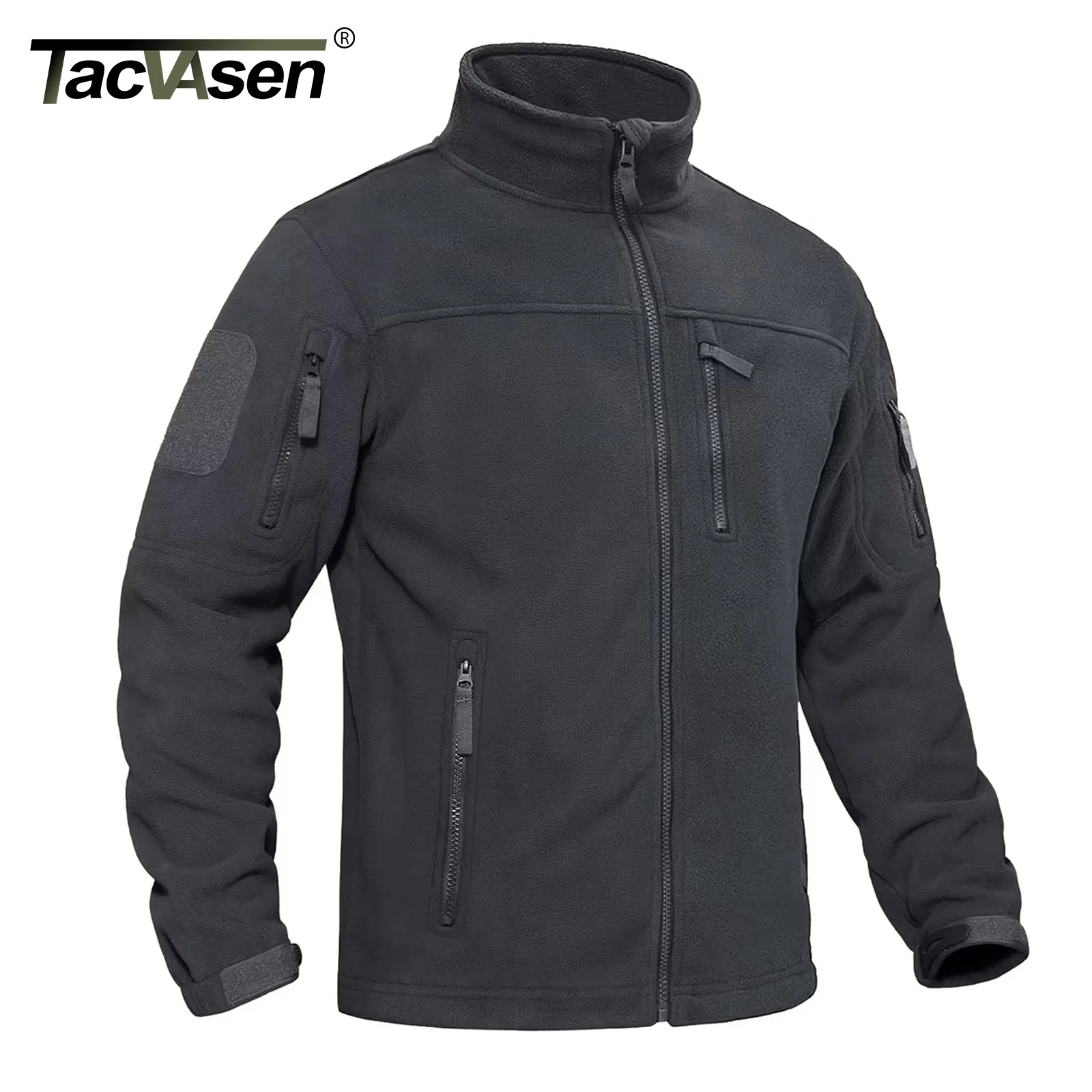 TACVASEN 남성용 플리스 자켓 부드러운 따뜻함 방풍 풀 지퍼 업 코트 다중 지퍼 포켓 하이킹 야외 활동 윈드 브레이커