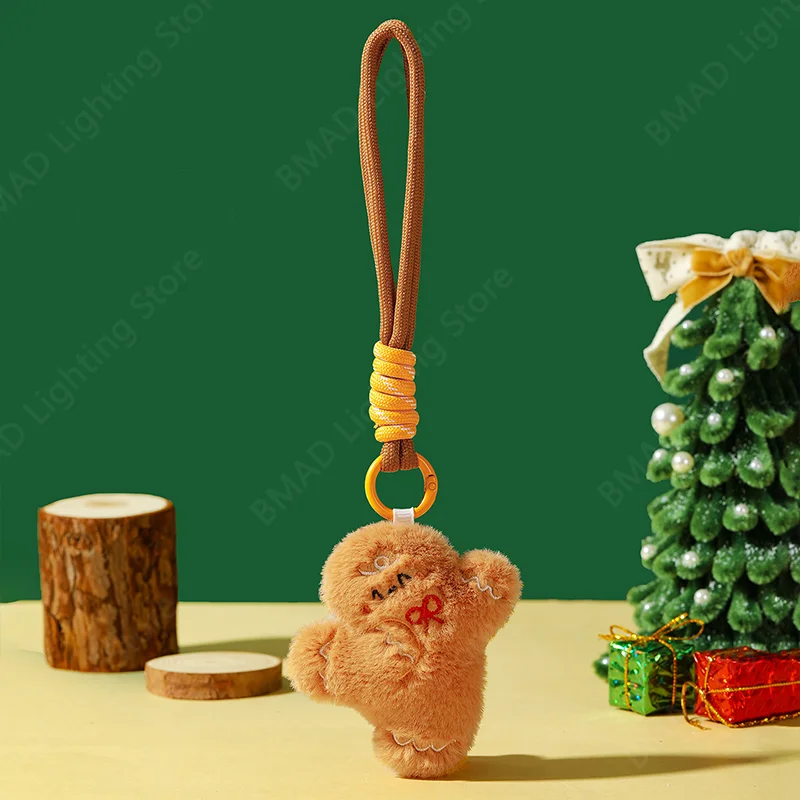 Mini Plush Christmas Keychain Cute Gingerbread Man Snowman Santa Claus Pendant Bag Hanging Ornament Gift